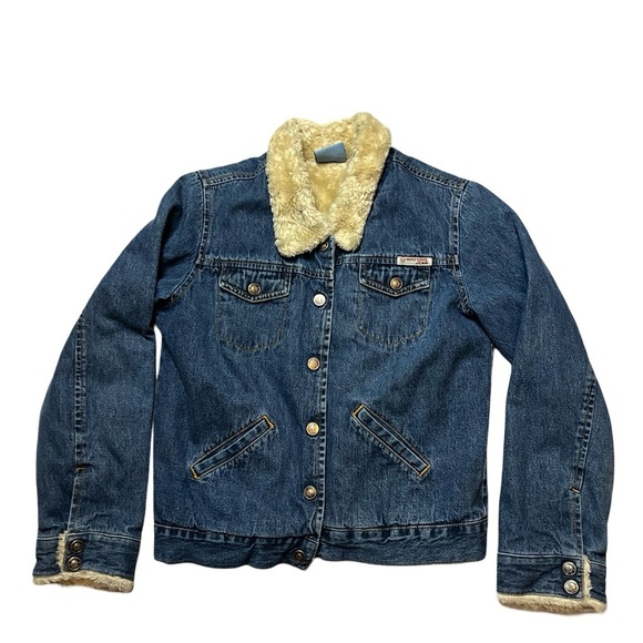 Vintage Roxy Girl Girls Denim Jacket Faux Sherpa Lining